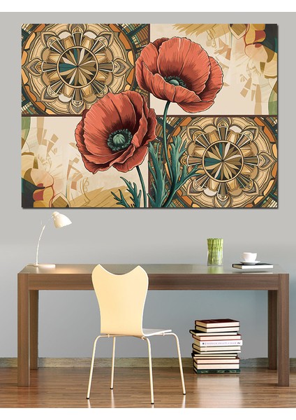 Şık Desenli Gelincikler Dekoratif Kanvas - Mdf Ahşap Tablo