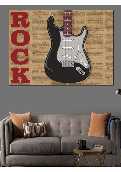 Retro Rock Gitar Posteri Dekoratif Kanvas - Mdf Ahşap Tablo