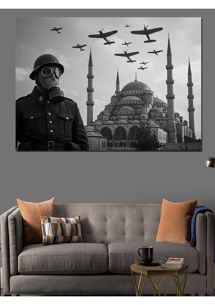 Savaş Uçakları ve Camii Dekoratif Kanvas - Mdf Ahşap Tablo fırsatları