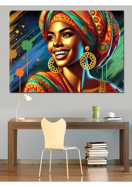 Afrikalı Kadın ve Gülümseme Dekoratif Kanvas - Mdf Ahşap Tablo modelleri