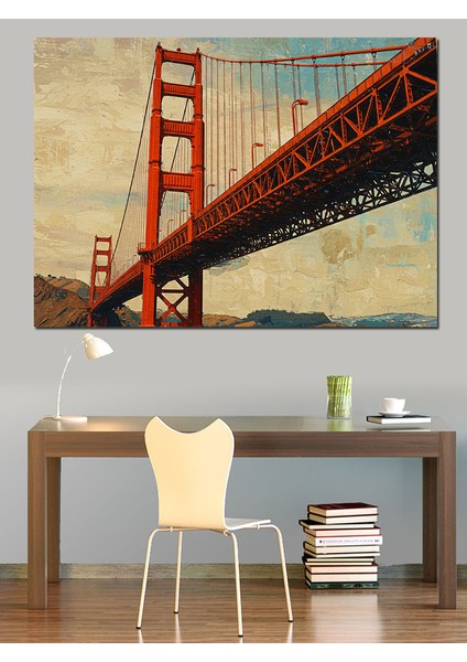 Golden Gate Köprüsü Eskizi Dekoratif Kanvas - Mdf Ahşap Tablo