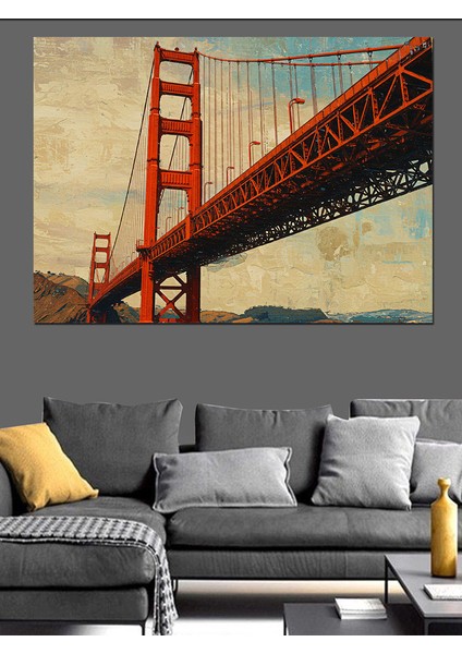 Golden Gate Köprüsü Eskizi Dekoratif Kanvas - Mdf Ahşap Tablo