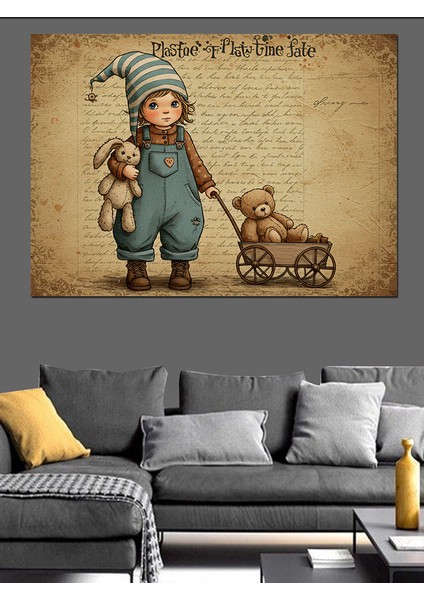 Vintage Çocuk ve Oyuncak Dekoratif Kanvas - Mdf Ahşap Tablo
