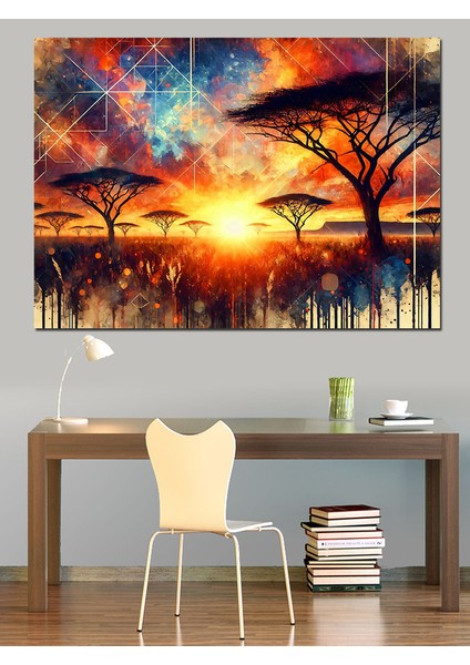 Afrika Ağaçları ve Gün Batımı Dekoratif Kanvas - Mdf Ahşap Tablo fiyatları