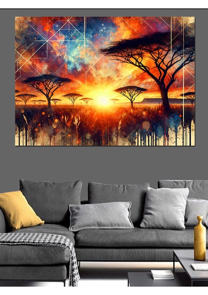 Afrika Ağaçları ve Gün Batımı Dekoratif Kanvas - Mdf Ahşap Tablo modelleri