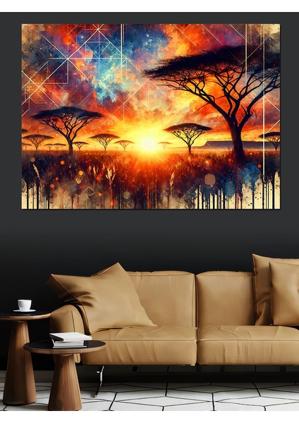 Afrika Ağaçları ve Gün Batımı Dekoratif Kanvas - Mdf Ahşap Tablo fırsatları