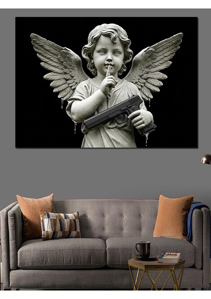 Melek Heykeli ve Dua Dekoratif Kanvas - Mdf Ahşap Tablo