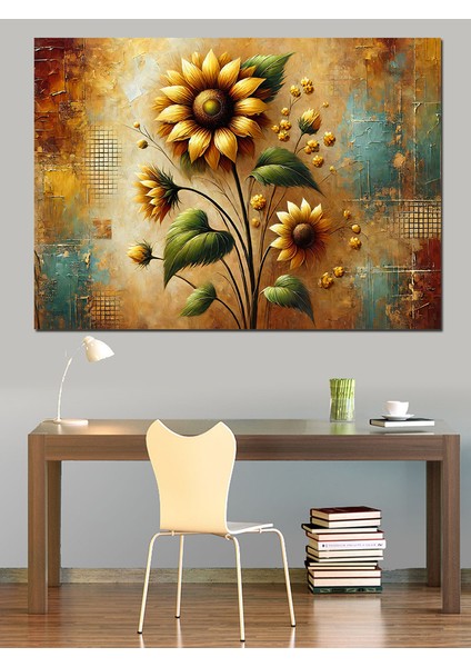 Altın Sarısı Güneş Çiçekleri Dekoratif Kanvas - Mdf Ahşap Tablo