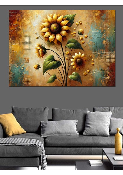 Altın Sarısı Güneş Çiçekleri Dekoratif Kanvas - Mdf Ahşap Tablo fiyatları