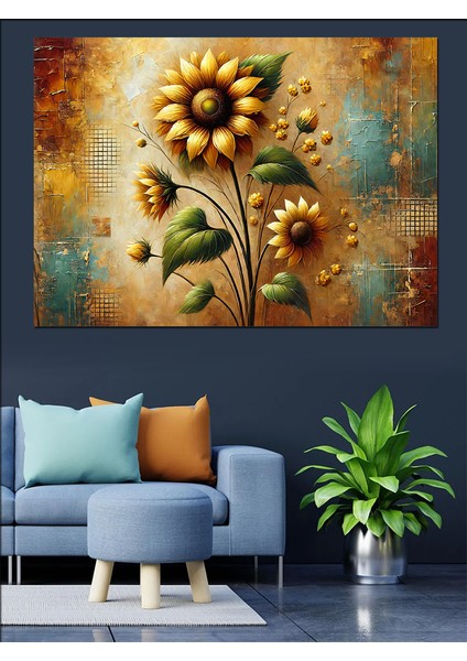 Altın Sarısı Güneş Çiçekleri Dekoratif Kanvas - Mdf Ahşap Tablo fırsatları