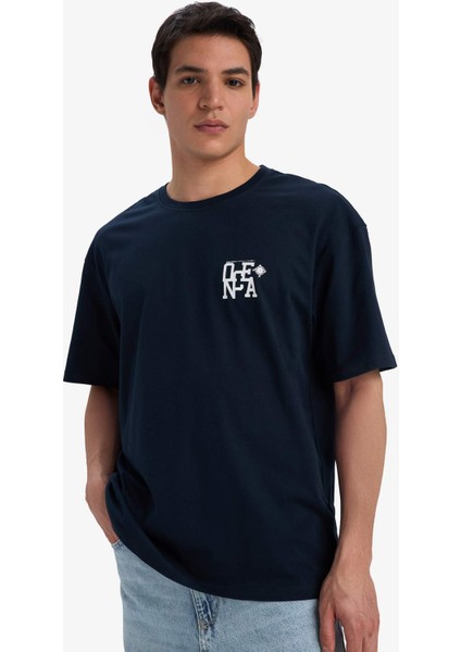 %100 Pamuk Comfort Fit Bisiklet Yaka Baskılı Kısa Kollu Tişört C4082AX25SM indirimleri