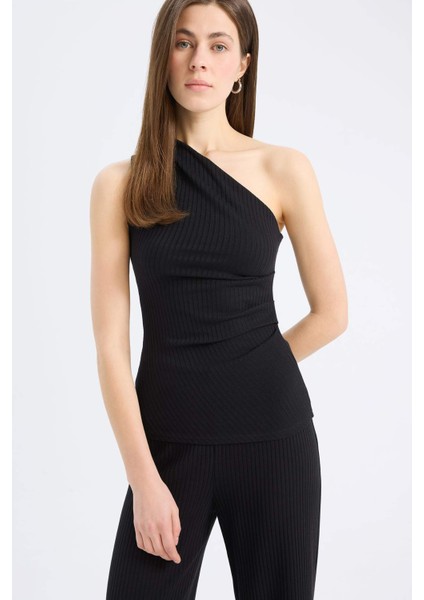 Slim Fit Dar Kesim Tek Omuzlu Fitilli Kaşkorse Atlet E5777AX25SP