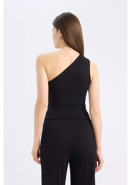 Slim Fit Dar Kesim Tek Omuzlu Fitilli Kaşkorse Atlet E5777AX25SP