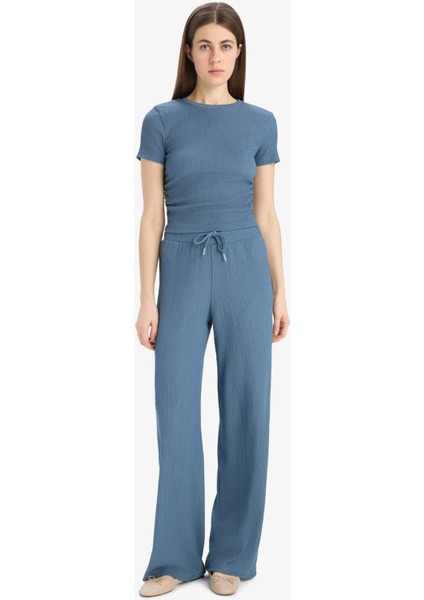 Slim Fit Dar Kesim Bisiklet Yaka Bürümcük Kısa Kollu Tişört E0991AX25SP fiyatları