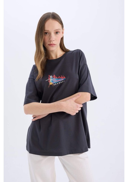 Coool Rick and Morty Oversize Geniş Kalıp Bisiklet Yaka Sırt Baskılı Kısa Kollu Tişört D9127AX25SM fırsatları