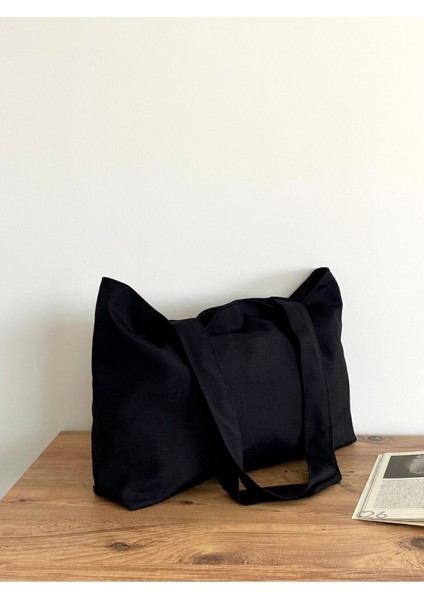 Siyah Kanvas Çanta, Su Geçirmez Kumaş, El, Kol ve Omuz Taşıma Rahatlığı