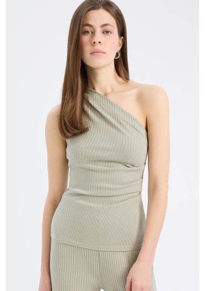 Slim Fit Dar Kesim Tek Omuzlu Fitilli Kaşkorse Atlet E5777AX25SP
