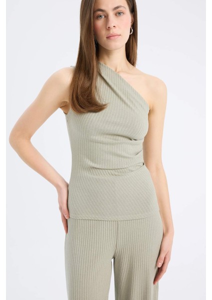 Slim Fit Dar Kesim Tek Omuzlu Fitilli Kaşkorse Atlet E5777AX25SP indirimleri