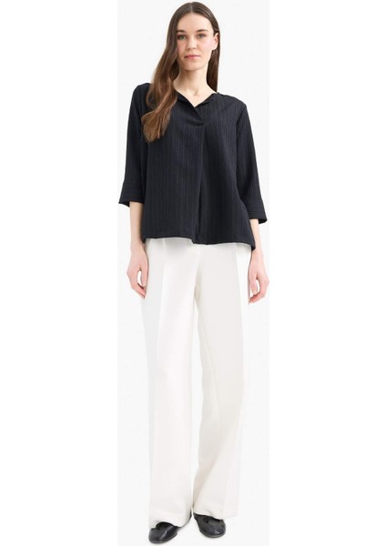 Regular Fit Kaçık Yaka Basic Düz Yarım Kollu Bluz fiyatları