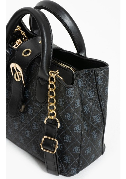 Şık Siyah Deri Çanta, El ve Omuz Kullanımına Uygun, Fermuar ve Çıtçıt Kapama