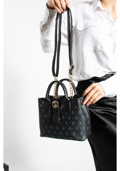 Şık Siyah Deri Çanta, El ve Omuz Kullanımına Uygun, Fermuar ve Çıtçıt Kapama fiyatları