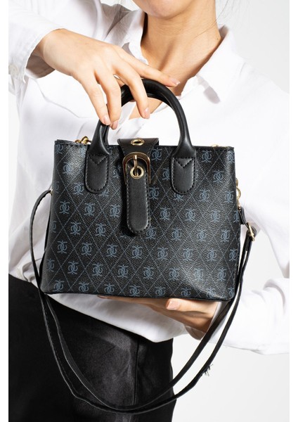 Şık Siyah Deri Çanta, El ve Omuz Kullanımına Uygun, Fermuar ve Çıtçıt Kapama modelleri