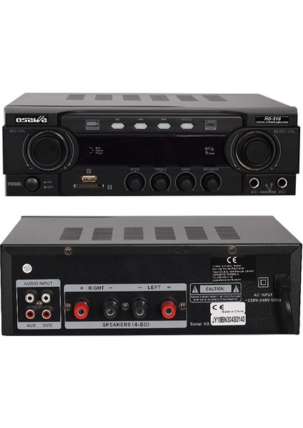 Hpy Y Hpy Y -510 2X50 Watt 220V/12V Giriş Usb-Sd -Bt-Uk Trafosuz 2 Mik. Girişli Stereo Anfi