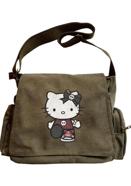 Hello Kitty Goth Baskılı Yeşil Postacı Çantası