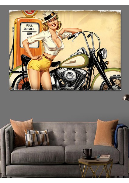 Retro Motorlu Kadın Dekoratif Kanvas - Mdf Ahşap Tablo modelleri