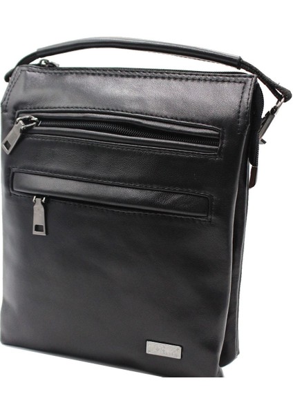 Hakiki Deri Siyah Erkek El ve Omuz Çantası, Şık ve Dayanıklı Tasarım