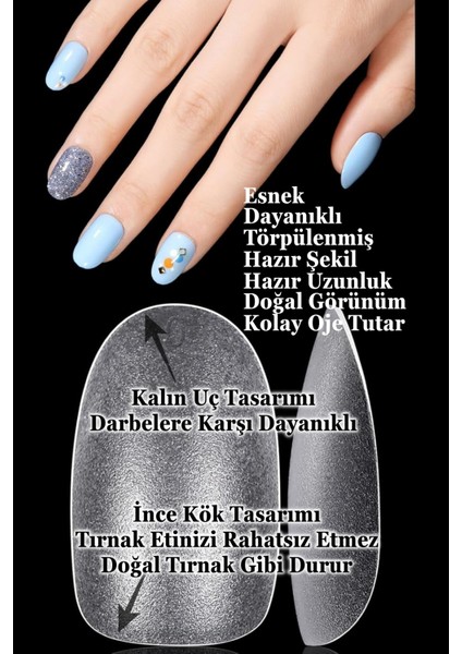 100 Adet Jel Tips MEDIUM Beden YUVARLAK KISA Takma Tırnak Seti. Özel Kutuda. Yapıştırıcı Hediyeli
