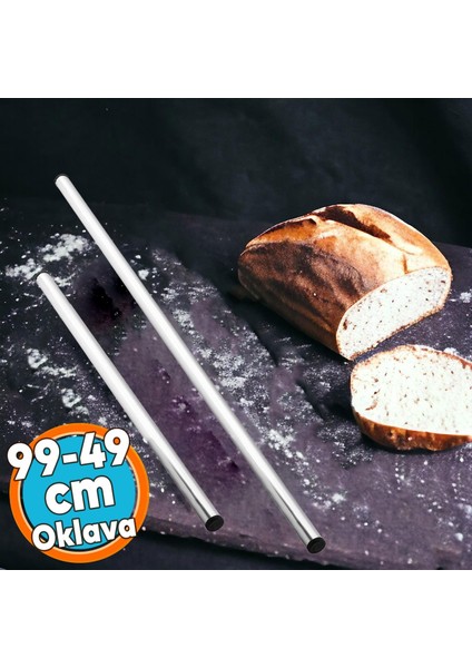 Metal Alüminyum Oklava 2'li Set 99-49 cm Börek Hamur Yufka Açma Silindir Yuvarlak Uzun Kısa Mutfak