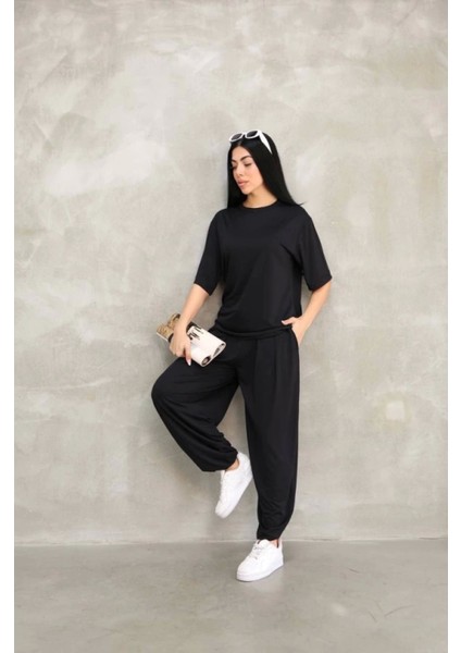 Osy Modal Yumuşak Dokulu Kumaş Oversize Bisiklet Yaka Tshirt Jogger Eşofman Altı Eşofman Takımı