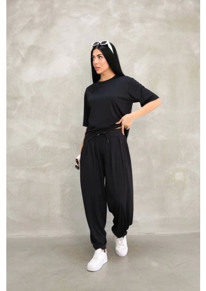Osy Modal Yumuşak Dokulu Kumaş Oversize Bisiklet Yaka Tshirt Jogger Eşofman Altı Eşofman Takımı