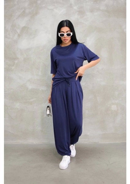 Osy Modal Yumuşak Dokulu Kumaş Oversize Bisiklet Yaka Tshirt Jogger Eşofman Altı Eşofman Takımı