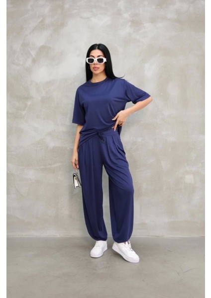 Osy Modal Yumuşak Dokulu Kumaş Oversize Bisiklet Yaka Tshirt Jogger Eşofman Altı Eşofman Takımı