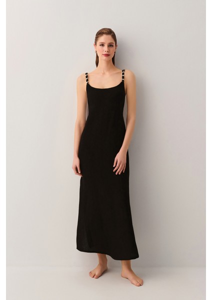 Krysten Kadın Plaj Elbisesi Siyah Renk %100 Pamuk Rahat Kullanım İçin