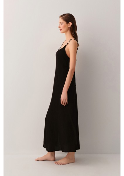Krysten Kadın Plaj Elbisesi Siyah Renk %100 Pamuk Rahat Kullanım İçin fiyatları