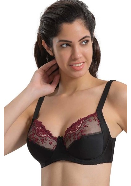 Miraxx Bordo Siyah Emay 136 B Balenli Toparlayıcı Dantelli Sütyen