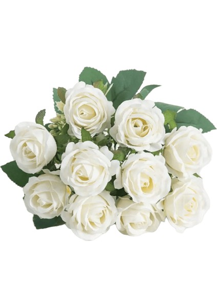 Yapay Çiçek On Baş Ipek Beyaz Gül Paketi Karalama Defteri Sevgililer Düğün Açık Bahçe Parti Aile Odası Vazo Dekorasyonrenk:beyaz (Yurt Dışından)