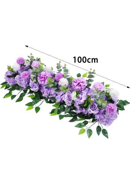 100CM Lüks Beyaz Gül Yapay Çiçek Sıra Düğün Masa Centerpiece Çiçekler Backdrop Duvar Kemerler Dekor Parti Sahne Çiçek Renk: Mor / Boyut: 100CM (Yurt Dışından)