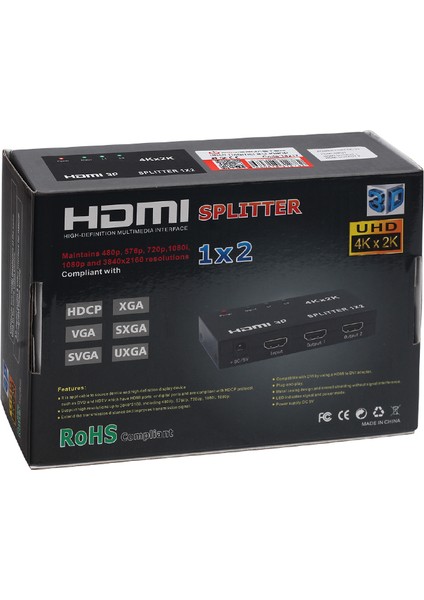 Powermaster PM-14217 1.4V 1080P 4K x 2K 2 Port HDMI Splıtter Dağıtıcı