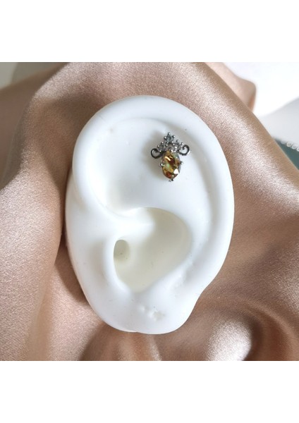 Cerrahi Çelik Renkli Taşlı Piercing - Flat, Helix, Lobe, Tragus- Bar Uzunluğu 6 mm - 1 Adet