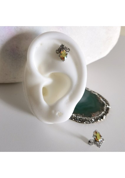 Cerrahi Çelik Renkli Taşlı Piercing - Flat, Helix, Lobe, Tragus- Bar Uzunluğu 6 mm - 1 Adet