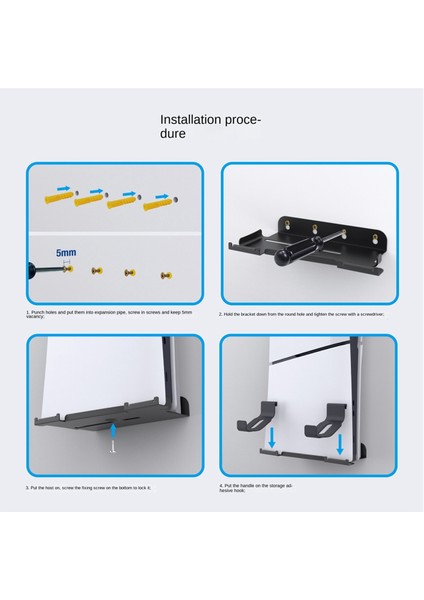 Ps5 Slim Dikey Tutucu Kitleri Için Duvar Montaj Standı Ps5 Slim Konsol ve Kontrolcüleri Için Siyah (Yurt Dışından) modelleri