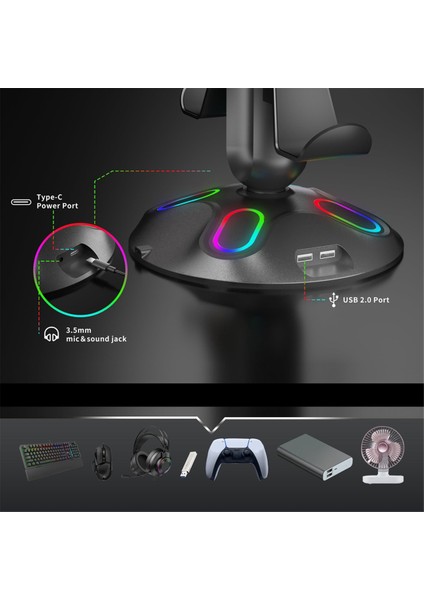 Oyun Rgb Kulaklık Standı, Kontrol Cihazı Tutucu - 2 USB Şarj Portu ve 3,5 mm ve Type-C ile Kulaklık Standı (Yurt Dışından) fırsatları