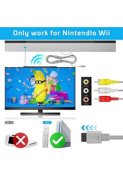 3'ü 1 Arada Kablolu Hareket Sensörü Çubuğu + Ac Güç Kaynağı Adaptör Kablosu + Nintendo Wii Abd Fişi Için Kompozit Ses Video Kablosu (Yurt Dışından)