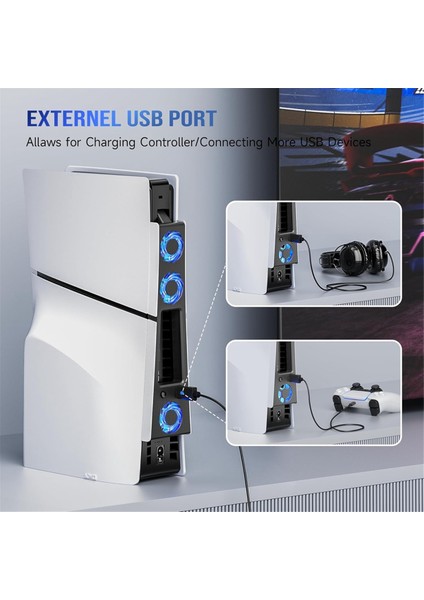 Ps5 Slim Konsolu Için Rgb Işık Soğutma Fanı 3 Fanlı USB 3.0 Portlu Sessiz Soğutma Sistemi Sony Ps5 Slim Için (Yurt Dışından) modelleri