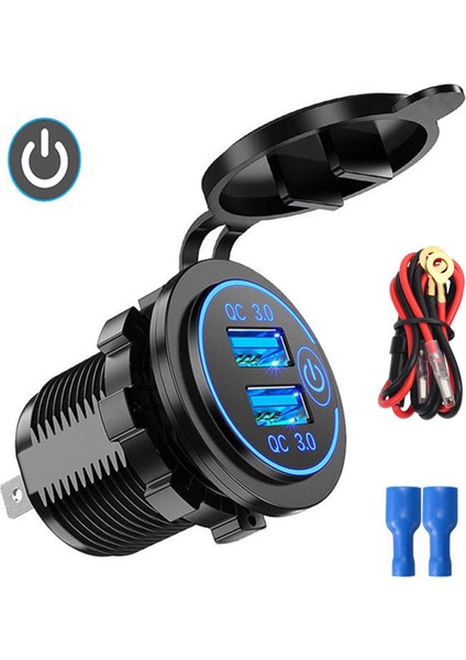 Qc3.0 Hızlı Şarj Soketi Araç Şarj Cihazı Çift USB 12V-24V- Çakmağı Telefon iPad Şarjı Için Anahtarlı Dokunmatik Anahtar (Yurt Dışından)