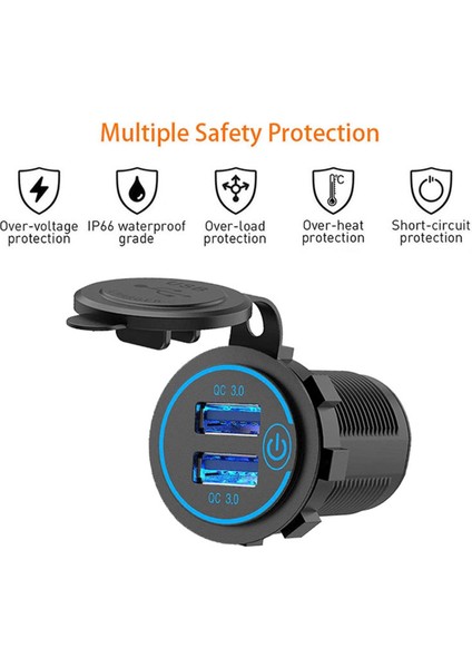 Qc3.0 Hızlı Şarj Soketi Araç Şarj Cihazı Çift USB 12V-24V- Çakmağı Telefon iPad Şarjı Için Anahtarlı Dokunmatik Anahtar (Yurt Dışından)